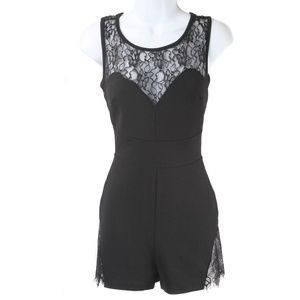 WISHE Black Textured Lace Detail Playsuit Romper